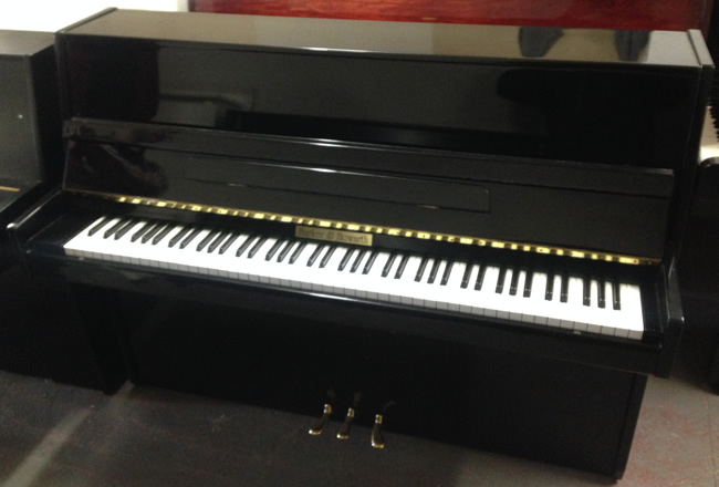 Harker Howarth Black Gloss upright piano for rent.